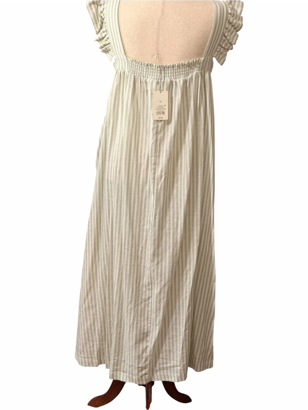 A New Day Cream and Sage Green Striped Maxi Dress with Ruffle Sleeves - Picture 2 of 3